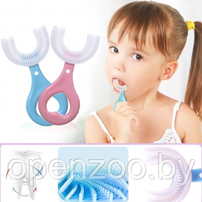 Детская силиконовая зубная U-образная щетка (с 2 до 6 лет) Голубая сердечко (маленькая ручка сердечко)