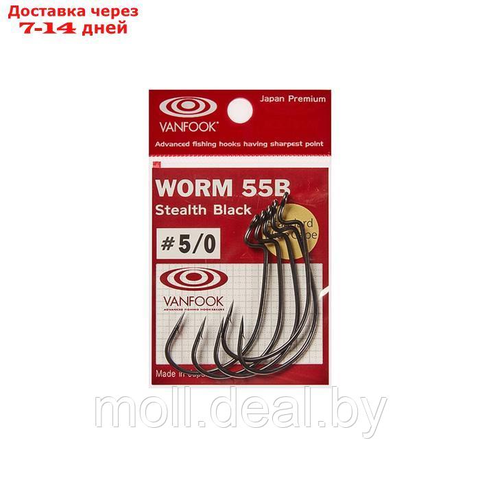 Офсетные крючки VANFOOK Worm-55B Flat, крючок № 2/0, черный, 6 шт., набор, 02995