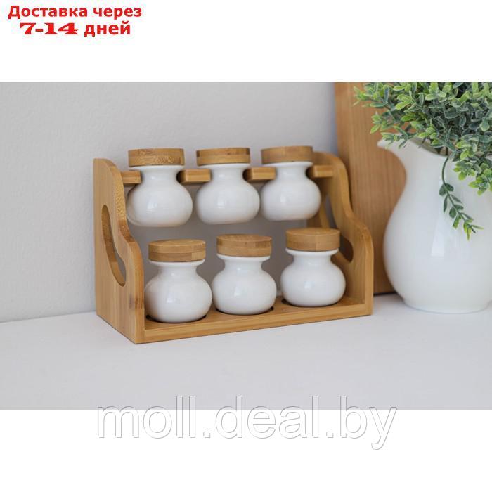 Набор банок для специй на деревянной подставке BellaTenero, 6 предметов, цвет белый - фото 2 - id-p207108069