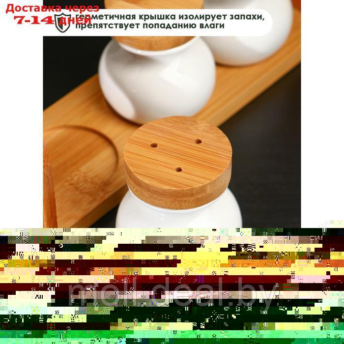Набор банок для специй на деревянной подставке BellaTenero, 6 предметов, цвет белый - фото 4 - id-p207108069