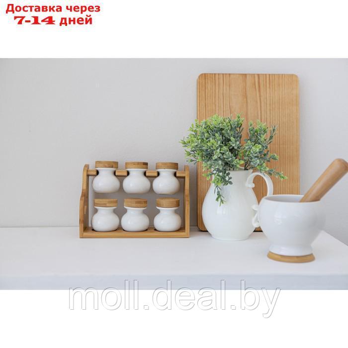 Набор банок для специй на деревянной подставке BellaTenero, 6 предметов, цвет белый - фото 10 - id-p207108069