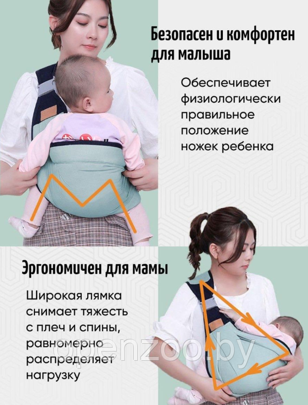 Слинг - переноска для малыша Baby Sling / Эрго - рюкзак через плечо от 0 месяцев - фото 9 - id-p207593282