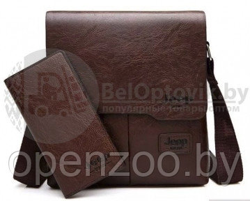 Мужская сумка JEEP BULUO 506 кошелёк в подарок Качество А Темно коричневая - фото 1 - id-p207596603