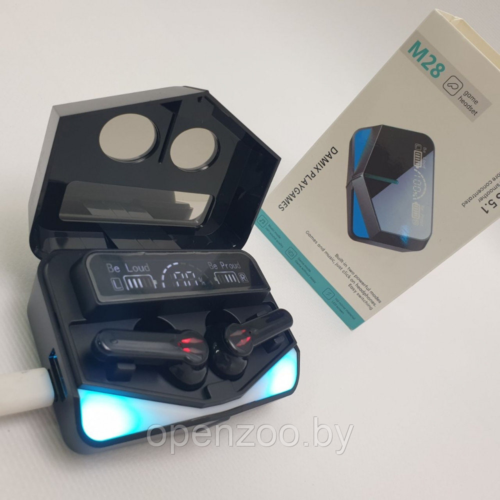 Беспроводные игровые наушники М28 Play Games, PowerBank, Bluetooth 5.1 , сенсорное управление в зарядном кейсе - фото 3 - id-p207593288