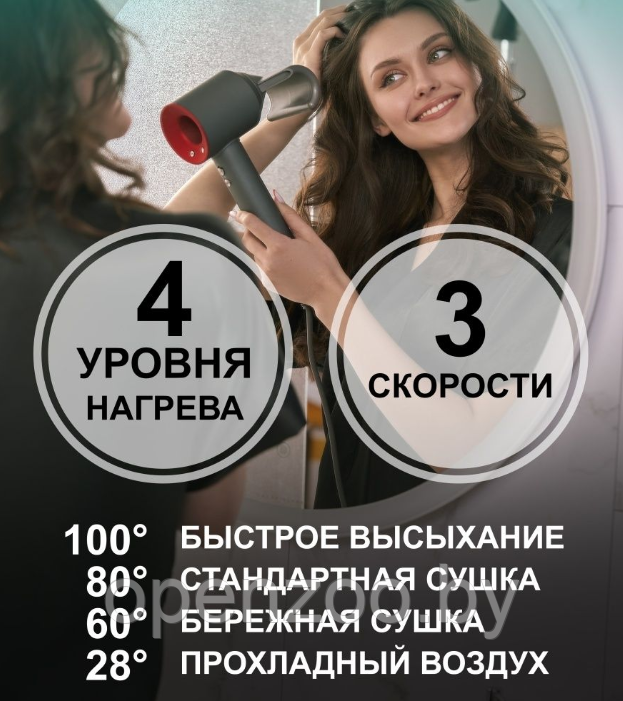 Профессиональный фен Super Hair Dryer 1600 Вт/ 3 режима скорости, 4 режима сушки, магнитная - фото 2 - id-p207593292