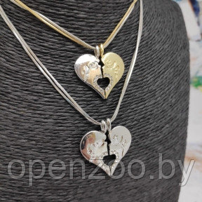 Парная подвеска Сердце на цепочках (2 цепочки, 2 половинки сердца) Золото - Серебро - фото 1 - id-p207595826