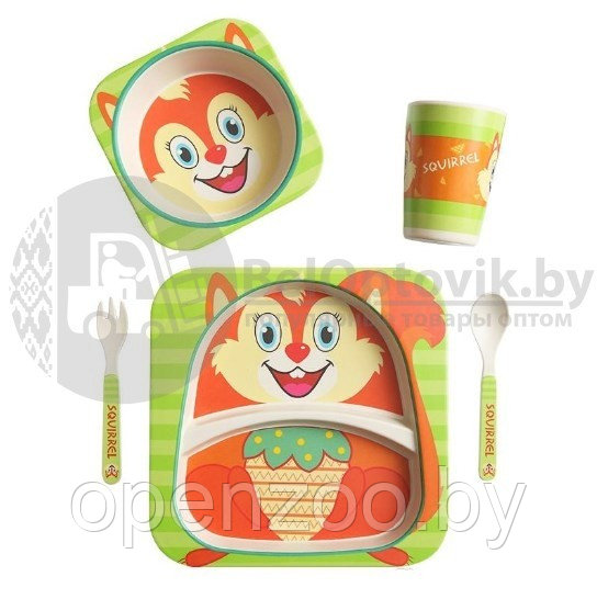 Детская посуда из бамбука из 5 предметов (набор) Bamboo Ware Kids Set. Выбери своего зверька Пчелка - фото 9 - id-p207596613