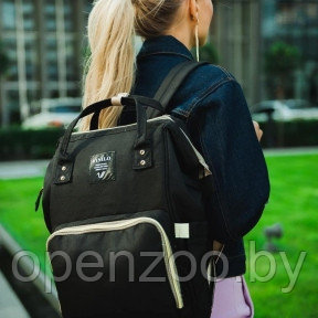 Сумка - рюкзак для мамы Baby Mo с USB / Цветотерапия, качество, стиль Черный с карабином и креплением USB - фото 1 - id-p207596622