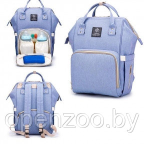 Сумка - рюкзак для мамы Baby Mo с USB / Цветотерапия, качество, стиль Светлый джинс с карабином и креплением - фото 1 - id-p207596624