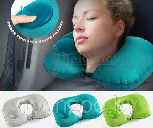Надувная подушка в путешествия для шеи со встроенной помпой для надувания Travel Neck Pilows Inflatable - фото 8 - id-p207596635