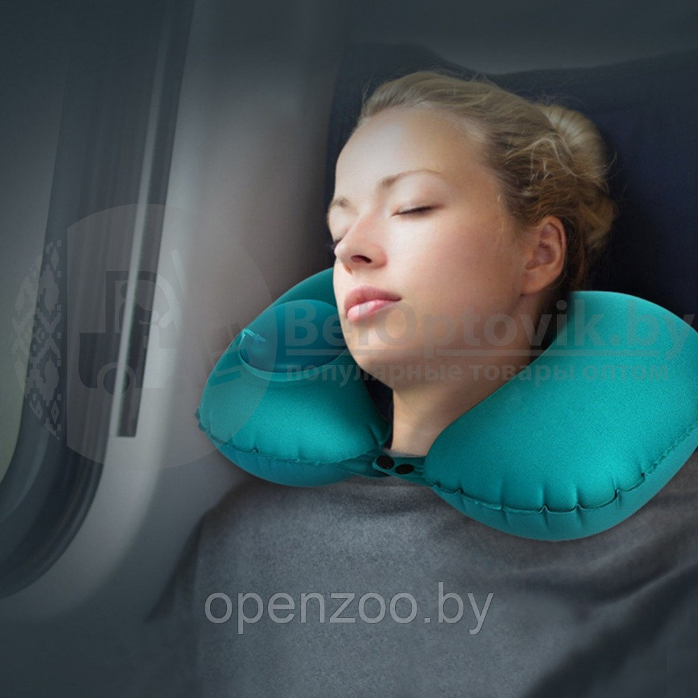 Надувная подушка в путешествия для шеи со встроенной помпой для надувания Travel Neck Pilows Inflatable - фото 10 - id-p207596635