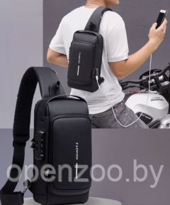 Сумка - рюкзак через плечо Fashion с кодовым замком и USB / Сумка слинг / Кросc-боди барсетка  Черный