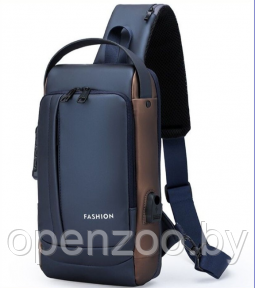 Сумка - рюкзак через плечо Fashion с кодовым замком и USB / Сумка слинг / Кросc-боди барсетка  Синий с