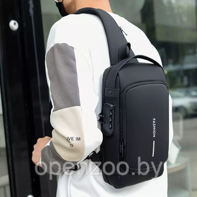 Сумка - рюкзак через плечо Fashion с кодовым замком и USB / Сумка слинг / Кросc-боди барсетка Синий с - фото 6 - id-p207593336