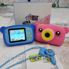 NEW design Детский фотоаппарат Zup Childrens Fun Camera со встроенной памятью и играми Мишка Розовый