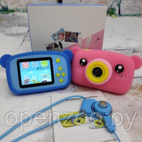 NEW design Детский фотоаппарат Zup Childrens Fun Camera со встроенной памятью и играми Мишка Розовый - фото 1 - id-p207595846