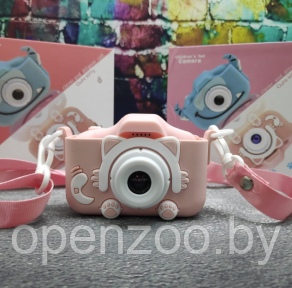 Детский фотоаппарат Childrens Fun Camera / Мини-видеокамера / 5 встроенных игр для детей Розовый котик - фото 1 - id-p207593365