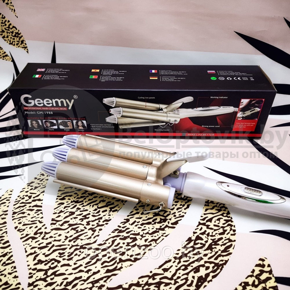 Тройная плойка для волос с керамическим покрытием (плойка - волна) Geemy модель GM-1988 Premium - фото 4 - id-p207595178