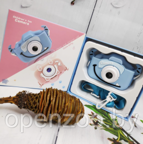 Детский фотоаппарат Childrens Fun Camera /  Мини-видеокамера / 5 встроенных игр для детей Голубой смайлик