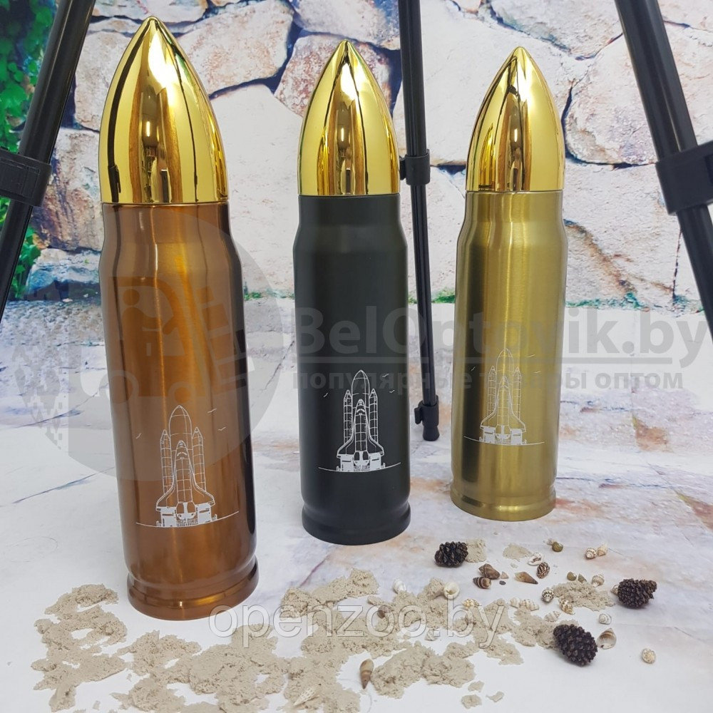 Термос в форме пули No Name Bullet Vacuum Flask, 500 мл Золотой корпус - фото 10 - id-p207595867
