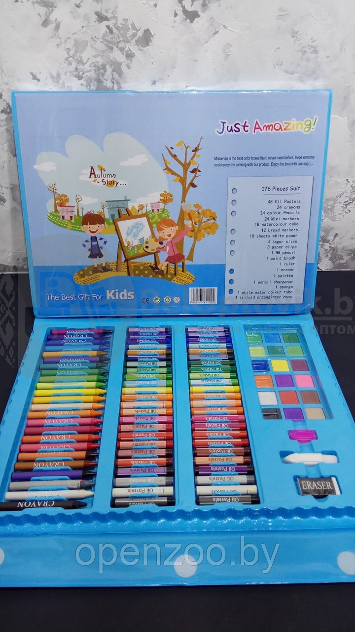 Набор для рисования (творчества) в чемоданчике The Best Gift For Kids с мольбертом, 176 предметов Голубой - фото 3 - id-p207596668