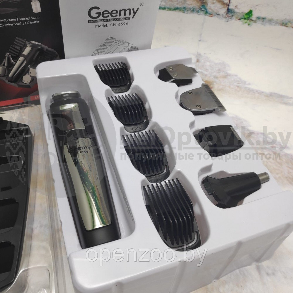 Многофункциональный триммер USB 5 в 1 для стрижки тела, волос, бороды Geemy GM-6596 (8 насадок) на подставке - фото 5 - id-p207594760