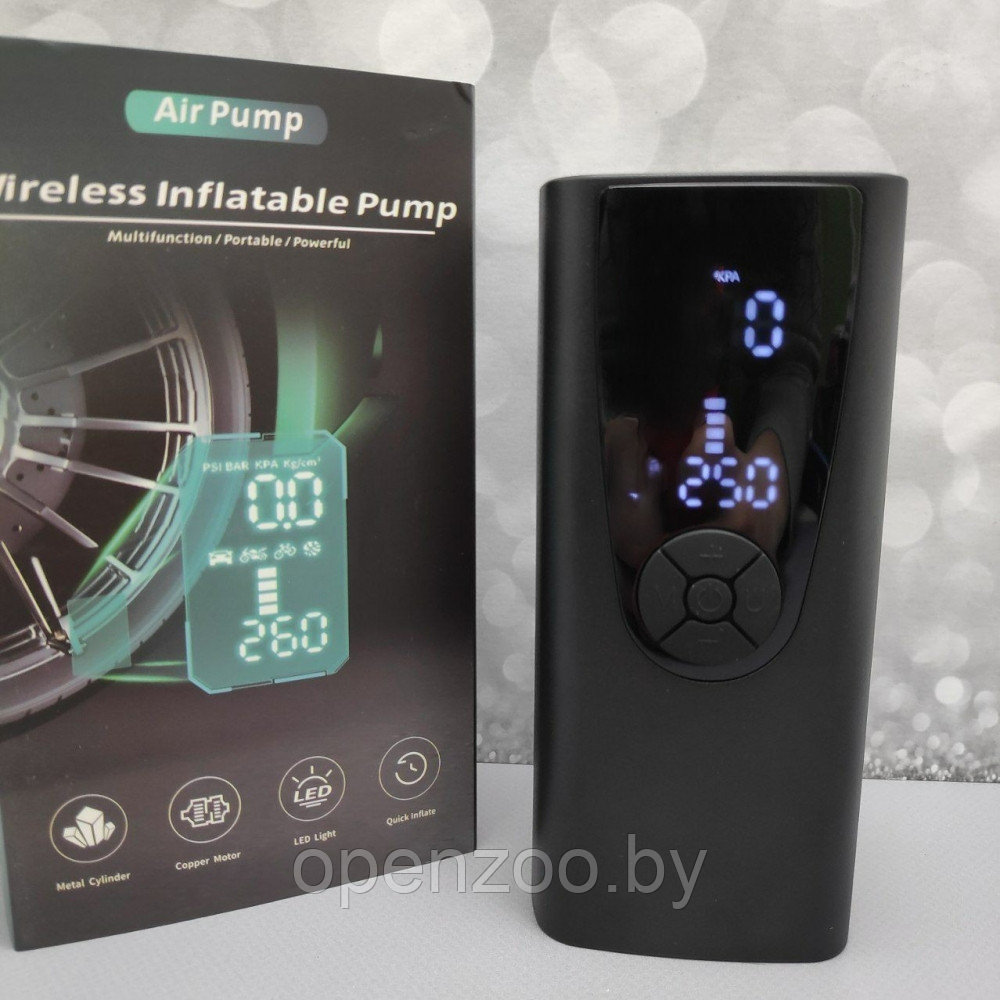 Портативный автомобильный компрессор Air Pump с функцией Powerbank c LED-дисплеем (зарядка USB, емкость - фото 8 - id-p207593425