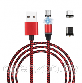 Магнитный кабель USB - Lightning X-Cable Metal Magnetic 360 для Aplle, Micro-USB, Type-C Красный - фото 1 - id-p207595209