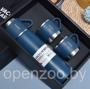 Термос с тремя кружками Vacuum set / Подарочный набор с вакуумной изоляцией / 500 мл. Синий - фото 1 - id-p207593453
