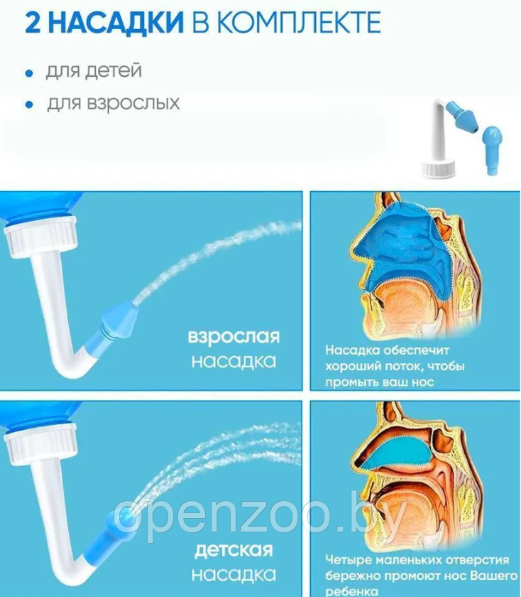 Ирригатор для носа Waterpulse nasal 300 мл / портативный с насадкой для детей и взрослых / промыватель носа - фото 9 - id-p207593490