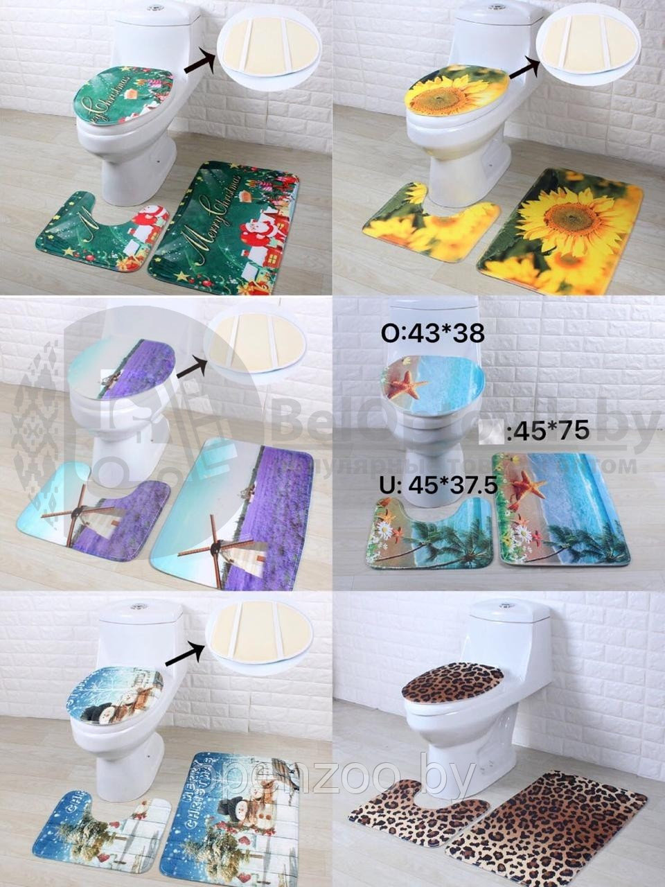 Набор ковриков для ванны и туалета 3 шт Bath Mat Set (45.00 х 72 .00 см., 37.50 х 45.00 см. 44.00 х 37.00 см.) - фото 2 - id-p207595930