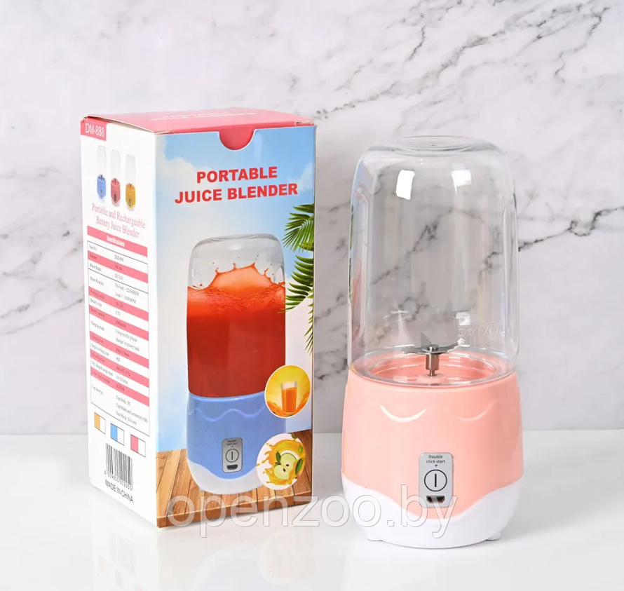 Портативный мини блендер для смузи и коктейлей Portable Juice Blender DM-888 ( емкость 400 ml) Розовый - фото 3 - id-p207593520