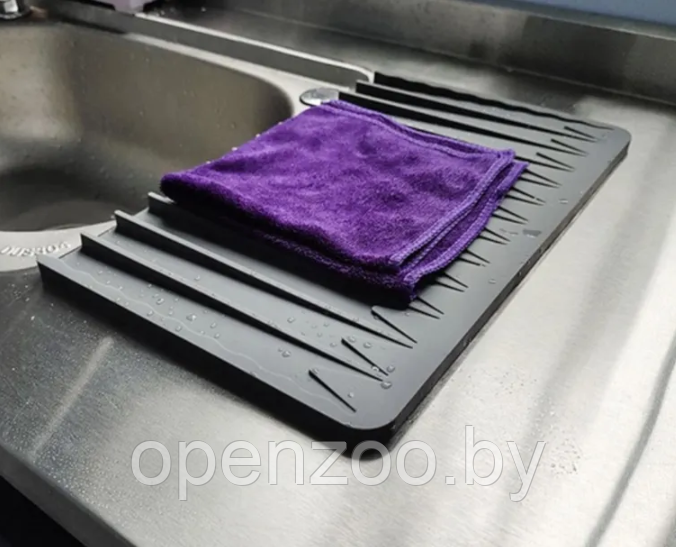 Водостойкий силиконовый коврик для сушки посуды / слив под углом для стека воды / серый 32х20 см - фото 8 - id-p207593522
