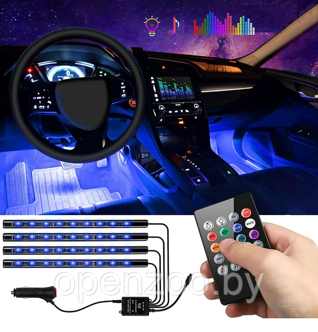 Универсальная светодиодная RGB led подсветка салона с контроллером и датчиком музыки для автомобиля Automobile - фото 8 - id-p207593529
