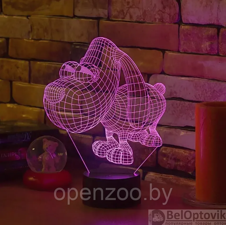 3 D Creative Desk Lamp (Настольная лампа голограмма 3Д, ночник) Динозавр - фото 4 - id-p207593908