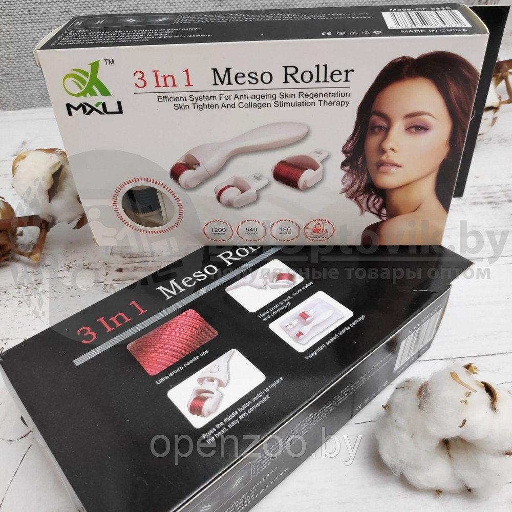 Мезороллер для лица и тела 3 в 1 Meso Roller (дермороллер) (180 игл по 0,25 мм 540 игл по 1,0 мм 1200 игл по - фото 2 - id-p207595282