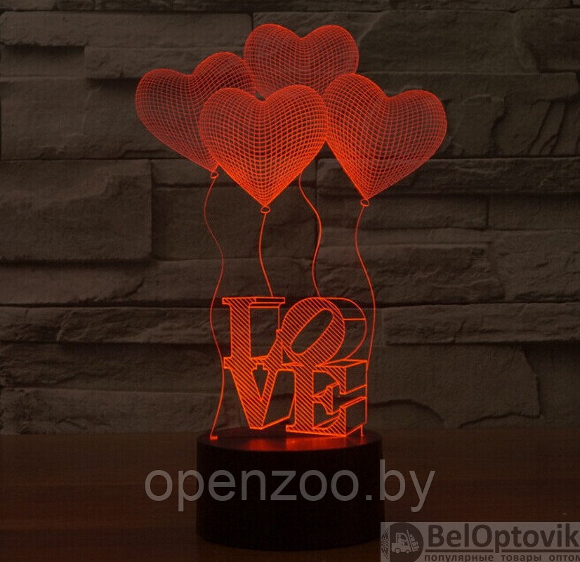 3 D Creative Desk Lamp (Настольная лампа голограмма 3Д, ночник) Мишка сердце Шар - фото 8 - id-p207593911