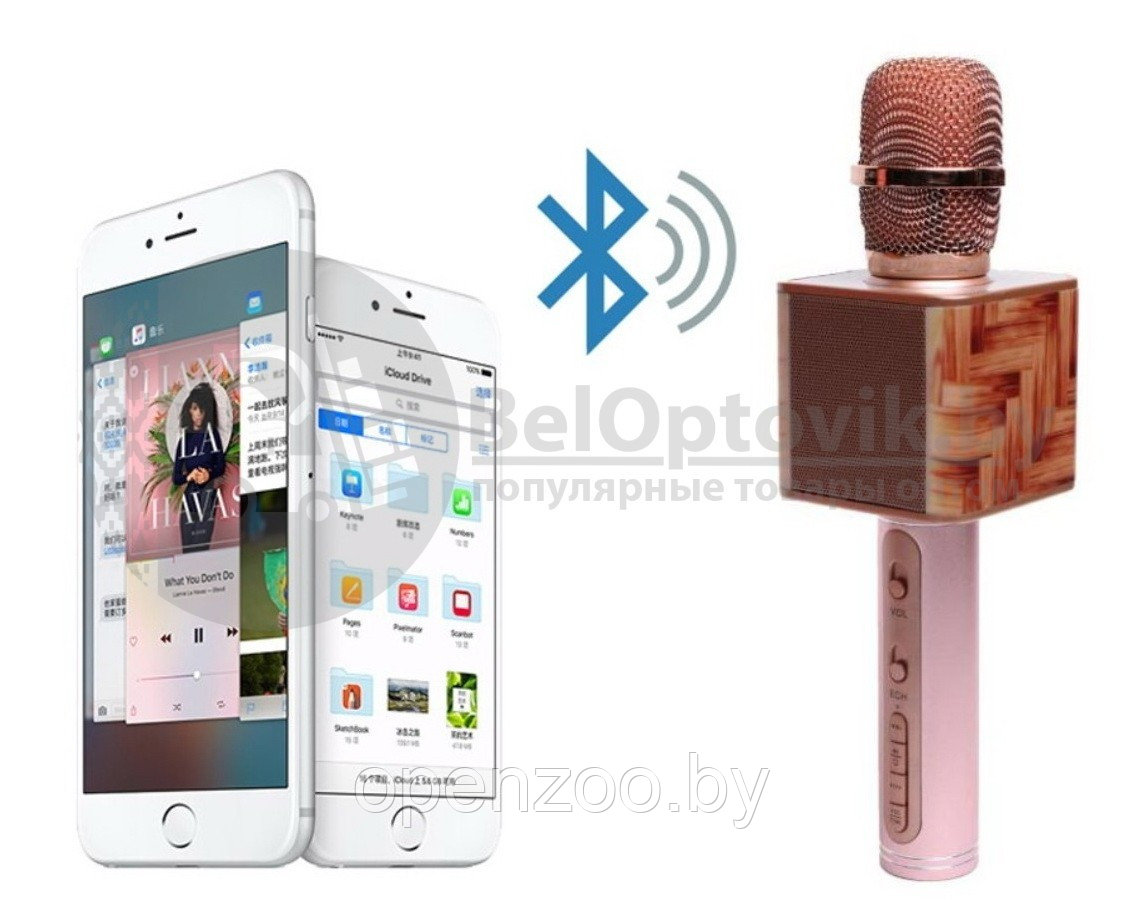 Беспроводной Bluetooth караоке микрофон, портативная колонка Magic Karaoke YS-65 Рисунок: дощечки с розовым - фото 9 - id-p207595962