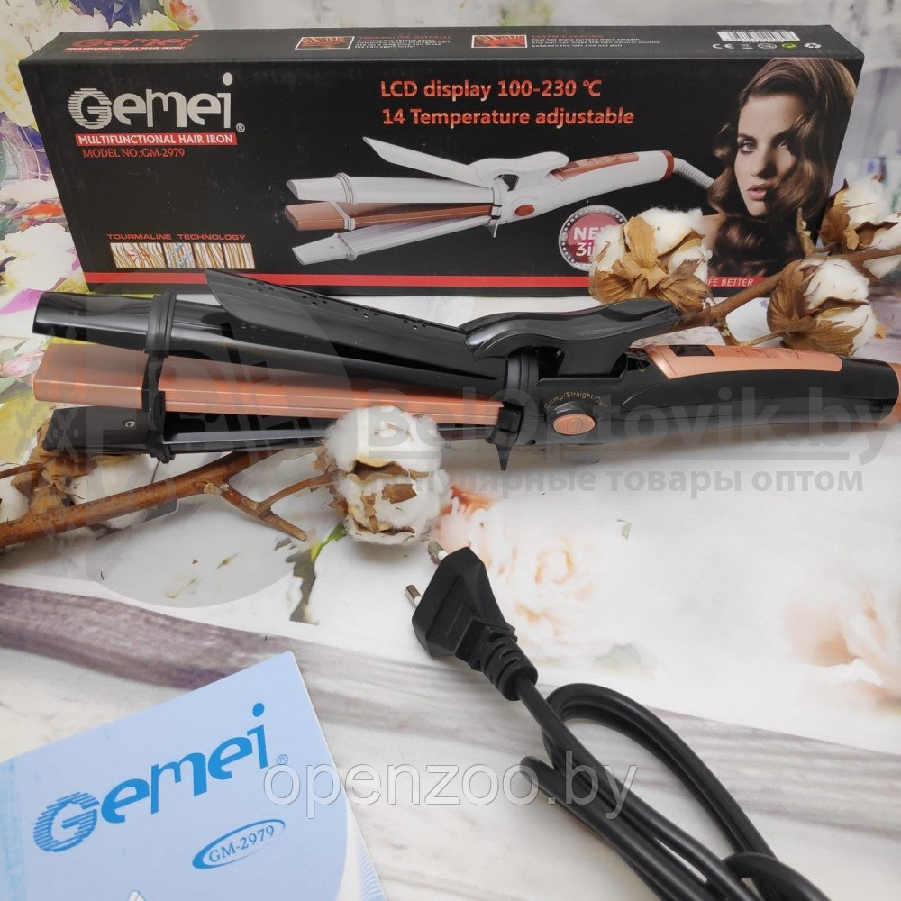 NEW Стайлер для волос 3 в 1 (гофре, плойка, выпрямитель - утюжок) GEMEI GM-2979 с LCD дисплеем Белый корпус - фото 2 - id-p207594875