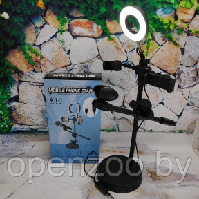 Кольцевой светильник 4в1 с держателями для двух телефонов и микрофона/Комплект для интернет-вещания STAND NEW - фото 1 - id-p207595314