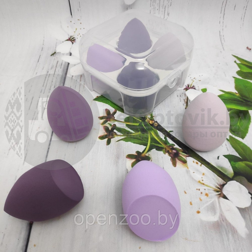 Набор спонжей для макияжа (4 штуки в пластиковом боксе) Фиолетовые оттенки - фото 7 - id-p207594884