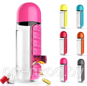 Таблетница-органайзер на каждый день Pill Vitamin Organizer с бутылкой для воды Розовый - фото 1 - id-p207594429