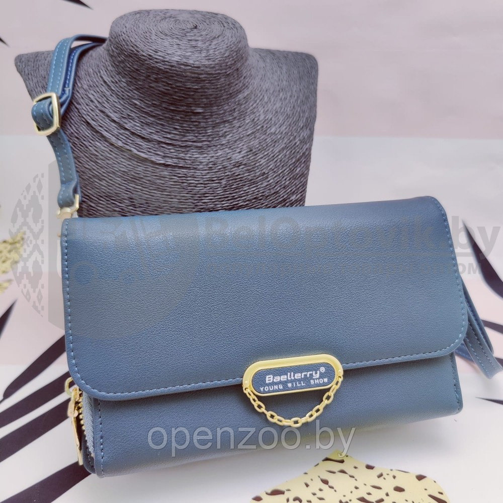 Женская сумочка - портмоне N8606 с плечевым ремнем Baellerry Young Will Show Серо-голубая Light Blue - фото 8 - id-p207594436