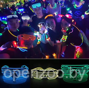 Светодиодные очки EL Wire для вечеринок с подсветкой (три режима подсветки) Синие - фото 1 - id-p207593936