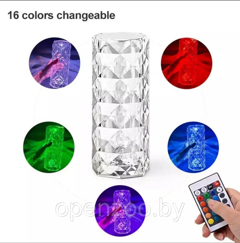 Настольная USB лампа - ночник Rose Diamond table lamp (16 цветов, пульт ДУ) - фото 4 - id-p207593596