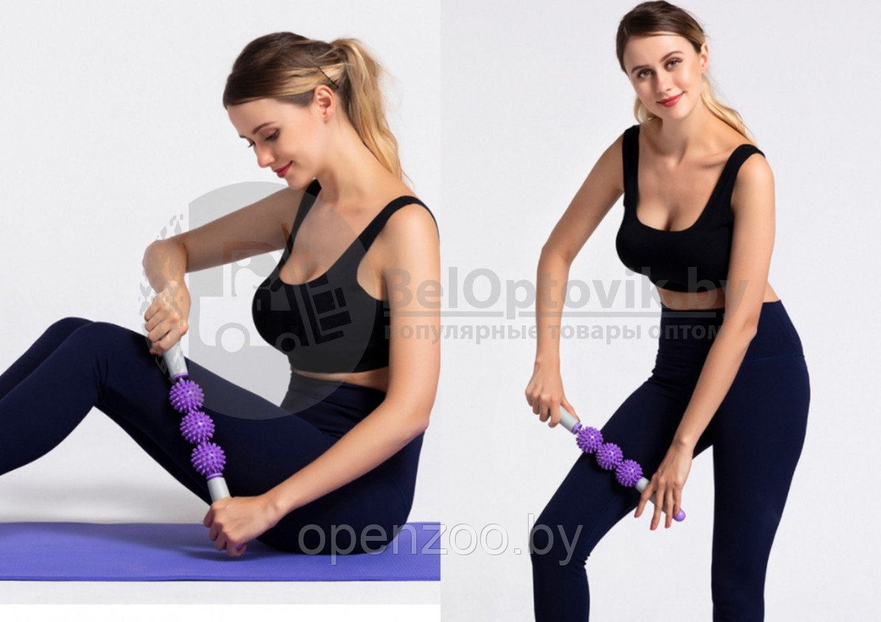 Массажер ручной игольчатый с 3-мя роликами (Массажная палка Massage Stick йога палка для тела, спины, шеи, - фото 2 - id-p207594472