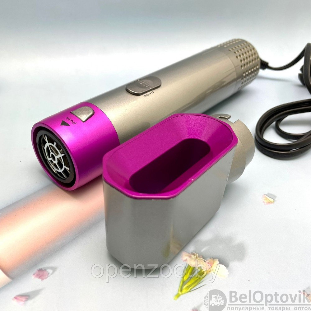 Фен стайлер для укладки волос с цилиндрическими насадками 5 в 1 Ярко-розовый (коробка) - фото 2 - id-p207593943