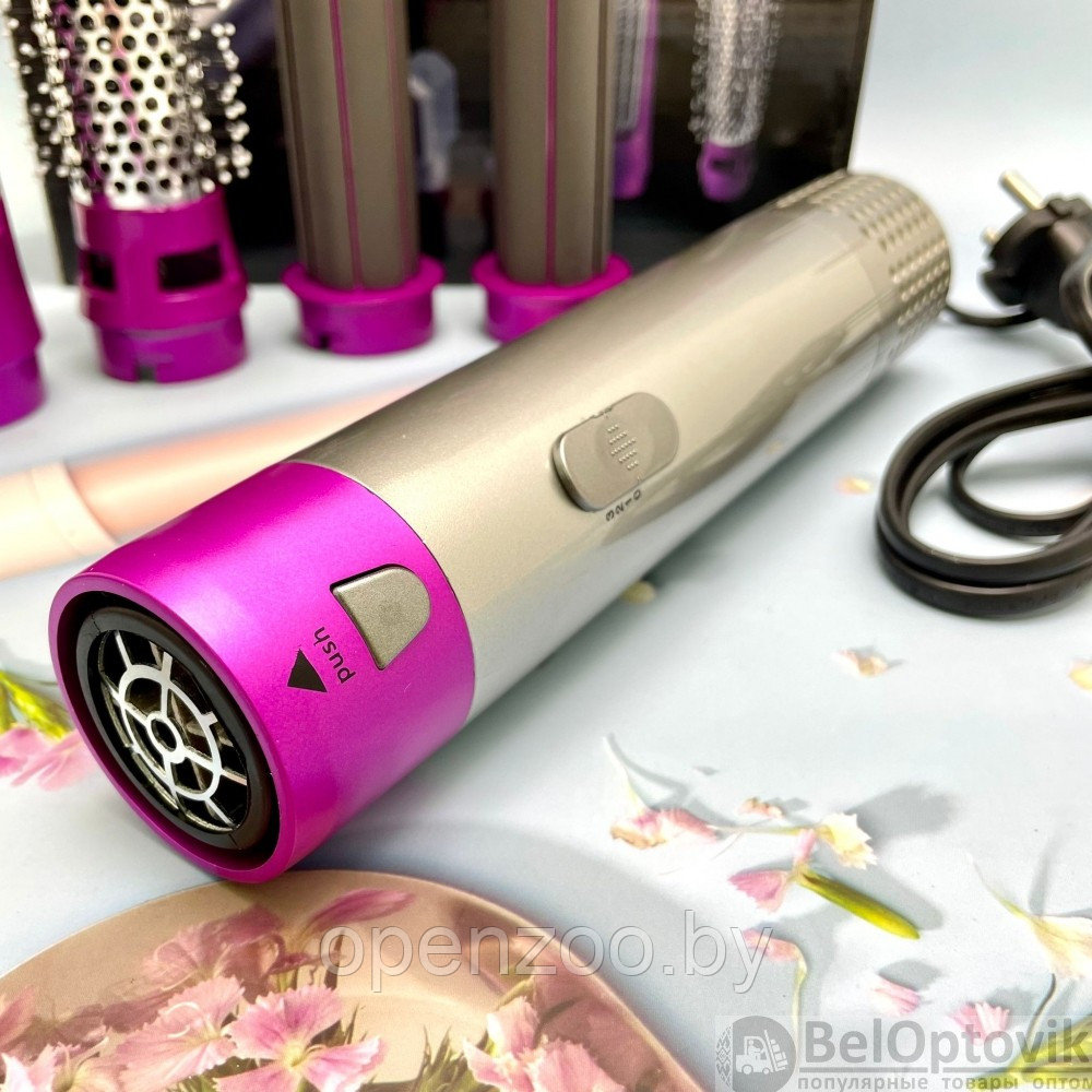 Фен стайлер для укладки волос с цилиндрическими насадками 5 в 1 Ярко-розовый (коробка) - фото 5 - id-p207593943