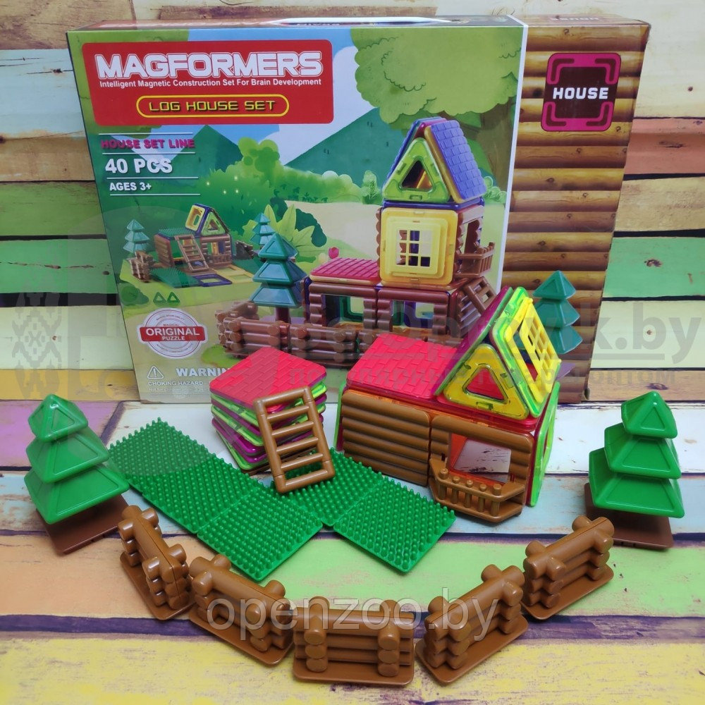 Магнитный конструктор Magformers Log House Set Бревенчатый дом, 40 деталей - фото 3 - id-p207595998