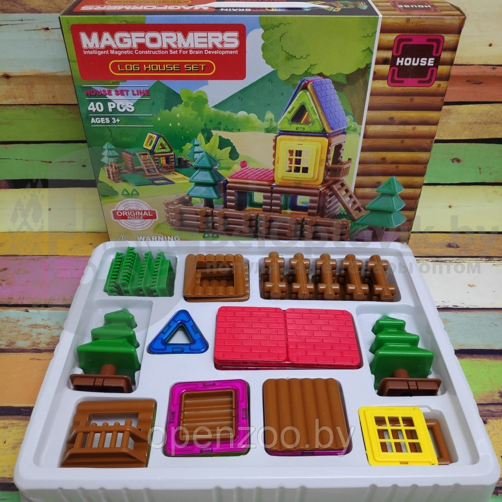 Магнитный конструктор Magformers Log House Set Бревенчатый дом, 40 деталей - фото 5 - id-p207595998